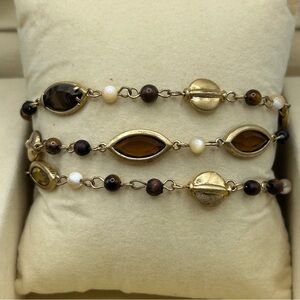 Ralph Lauren Gold Multi-Stranded Crystal & Tigers Eye Bracelet